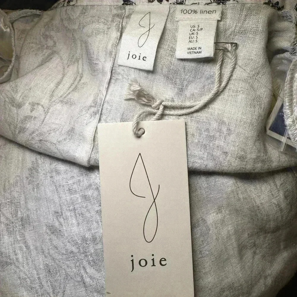 JOIE LINEN BLAZER Grey/White floral print NWT POCKETS SZ S & SZ M notched collar - Picture 8 of 12